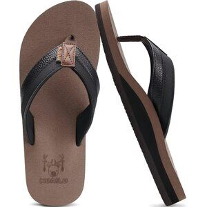 👑Men's Flip Flop Sandal Black Brown Leather Slip On Arch Support Comfort Shoes